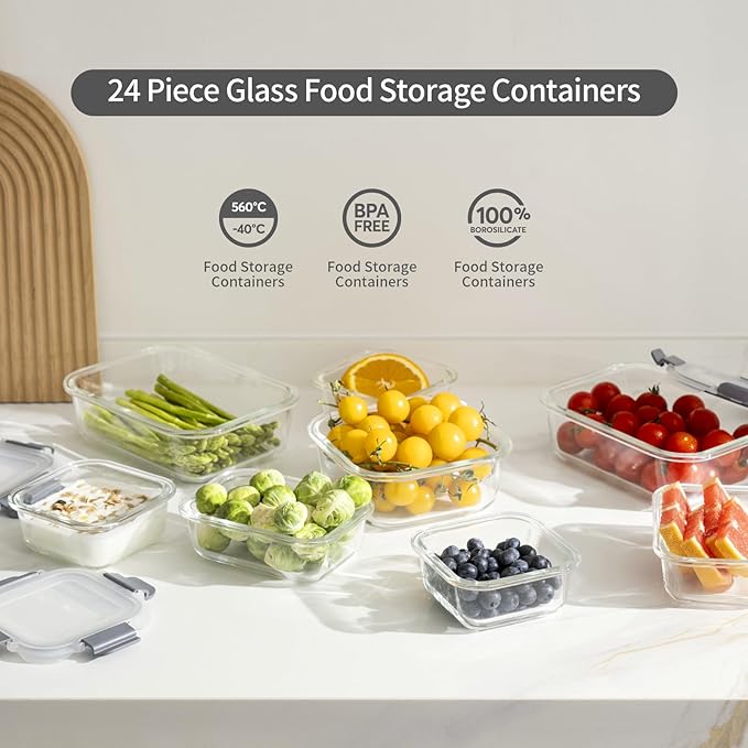 24 Pieces Glass Food Storage Containers
