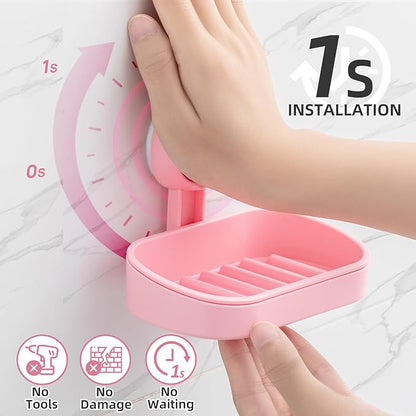 LEVERLOC Soap Dish Holder for Shower Suction Cup Wall Mounted Self Draining