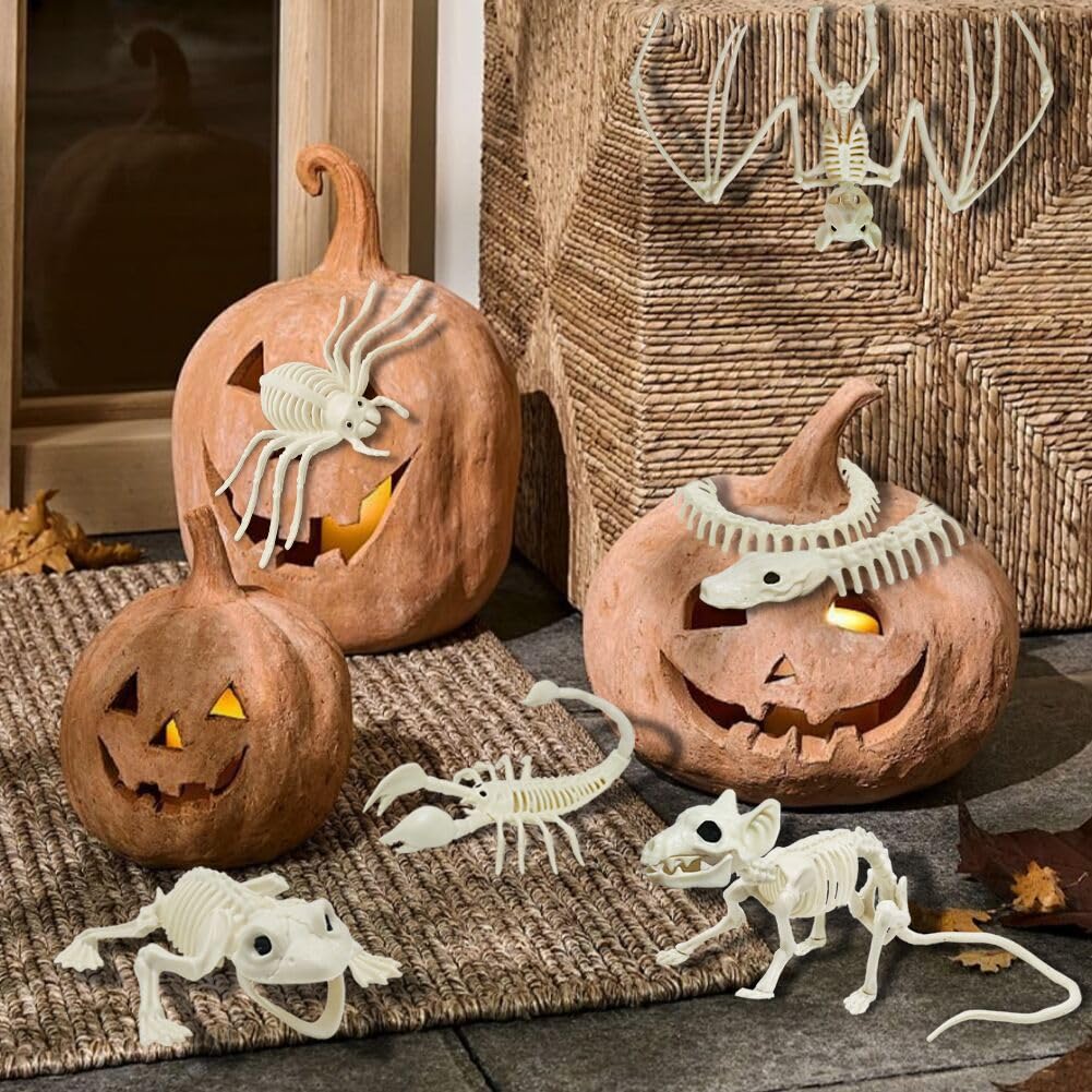 CAMIRUS 6Pack Animal Halloween Skeletons, Plastic Animal Skeleton with Bendable Tails and Movable Jaws for Halloween Party Haunted House Indoor Outdoor Decorations