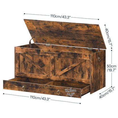 HOOBRO Storage Chest, 43.3" Toy Chest with Drawer, Wooden Storage Bench, Sturdy Entryway Bench Supports 220 lb, Shoe Bench, Safety Hinge, U-Shaped Opening, Easy Assembly, Rustic Brown FG711CW01G1