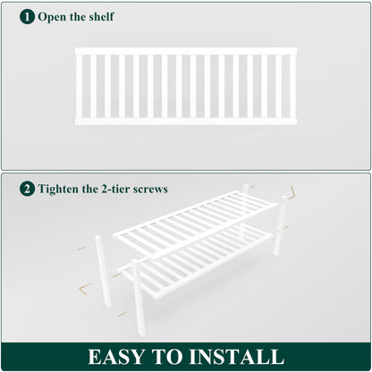 Smiry Long Bamboo Shoe Rack, 3 Tier Free Standing Wooden Shoe Organizer, Stackable Wood Shoe Storage Shelf for Closet, Entryway, 12 Vertical Slats, 2+1 Stack Standard Legs, 33.7"x11"x19.5", White
