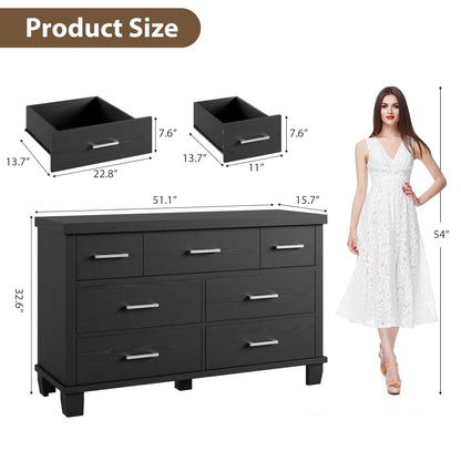 GarveeHome 7 Drawer Dresser for Bedroom, Wide Wood Chest of Drawers with Metal Handles, Large Storage Organizer for Living Room, Hallway