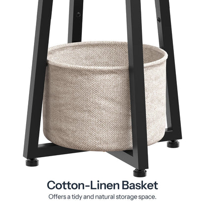 HOOBRO Small Round Side Table, 2-Tier Round Sofa End Table, Compact Nightstand with Cotton Linen Storage Basket, for Small Space, Living Room, Bedroom, Dorm, Rustic Brown BF183BZ01