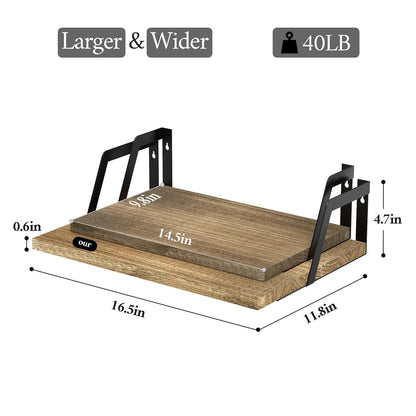 SRIWATANA Floating Shelves Wall Mounted Set of 2 Rustic Wood Shelves with Large Capacity(Carbonized Black)