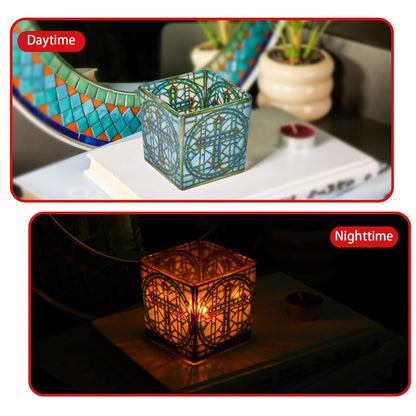 Square Glass Vanity Organizer Religious Cross Altar Ofrenda Qtip Holder Makeup Brush Holder Pen Cup Tealight Candle Holder Table Decor Bronze