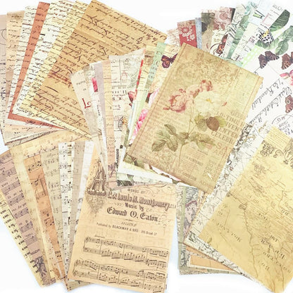 150pcs Vintage Scrapbooking Paper,Old Book Page Music Notes Background Material Paper for DIY Decoupage Junk Journal Scrapbooks Supplies