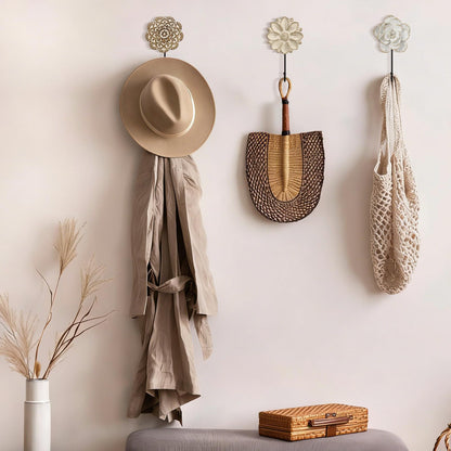 Bucherry 3 Pcs Large Decorative Flower Wall Hooks 8.27inch Boho Coat Hooks Decorative Hangers for Clothing Towels Bags Bathroom Home Decoration Warming Gifts