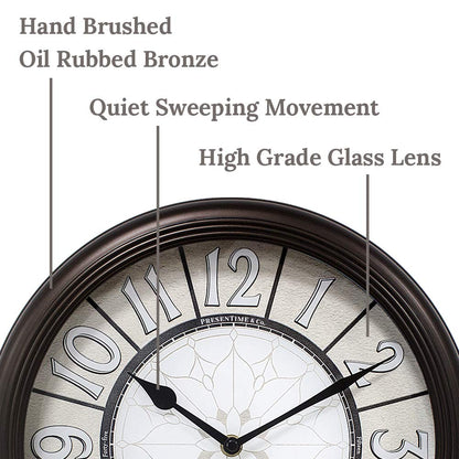Presentime & Co. 12.6" Illuminated Farmhouse Wall Clock, Silent Battery Operated Night Light Wall Clock with Smart LED Sensor for Living Room, Bathroom, Kitchen, Home Office, Oil Rubbed Bronze Finish