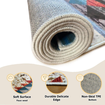 Combo Southwest Faux Cowhide Area Rug and 4 Pcs Non-Slip Rug Tape for Living Room, Bedroom, Southwestern Area Rugs, Native American Rug, Geometric Western Rugs, Aztec Tribal Rugs Home Decor 3x5 ft
