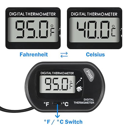 Digital Aquarium Thermometer with LCD Display - Water-Resistant Sensor Probe and Suction Cup for Fish and Reptile Tanks (Fahrenheit/Celsius)