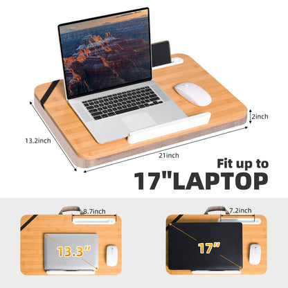 wishacc Portable Lap Desk Tray, Natural Wood, Large 21.1 x 12.9 Inch, for Home Office