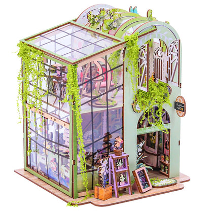 Miniature Flower House Kit - Bookshelf Decor 3D Wooden Puzzle, DIY Flower Dollhouse Booknook Making Kits with Furniture for Adults and Teenagers