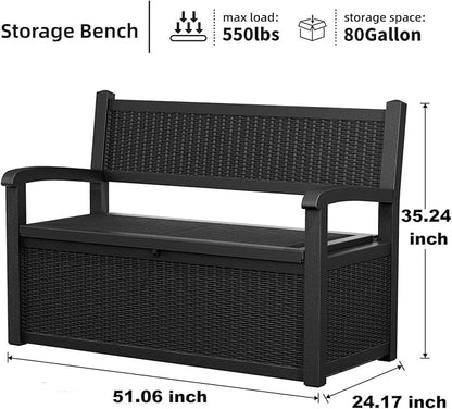 80 Gallon Outdoor Storage Bench Deck Box Waterproof Lockable,Outdoor Storage Furniture for Patio,Garden and Porch,Tools and Cushions（Black）