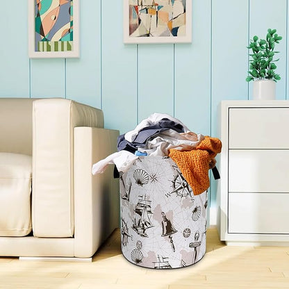 Compass Anchor Sailboat Nautical Laundry Basket Oxford Cloth Laundry Hamper