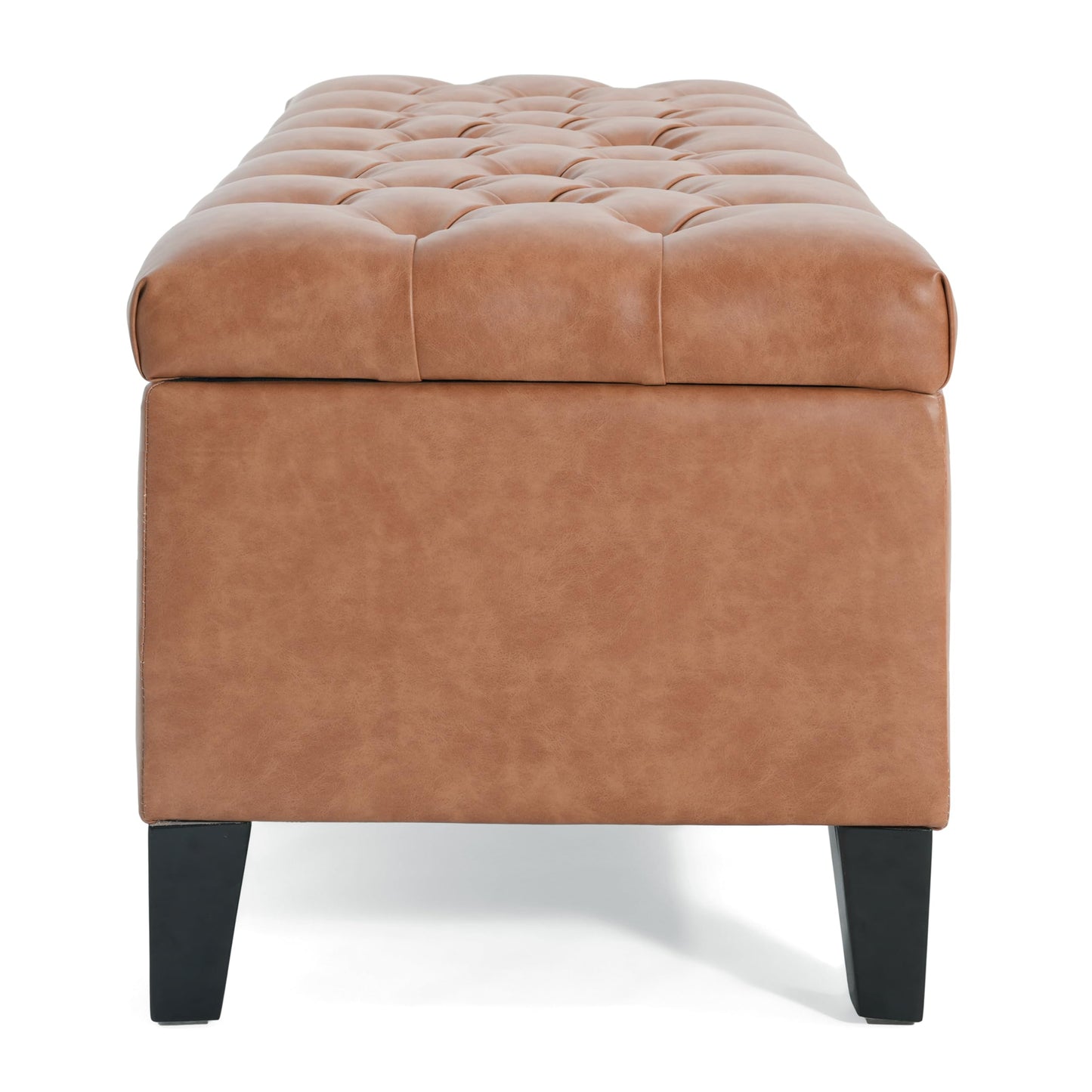 Christopher Knight Home Ottilie PU Leather Storage Ottoman Bench, Wooden Rectangular Ottoman with Storage, Bedroom End of Bed Foot Stool, Entryway Ottoman Footrest, Living Room Extra Seat, Brown