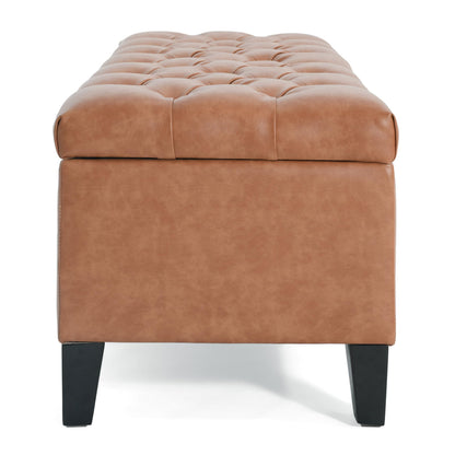 Christopher Knight Home Ottilie PU Leather Storage Ottoman Bench, Wooden Rectangular Ottoman with Storage, Bedroom End of Bed Foot Stool, Entryway Ottoman Footrest, Living Room Extra Seat, Brown