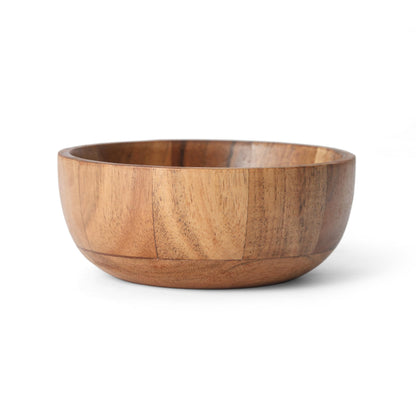 WEBHUSHI Acacia Wood Round Serving Bowls Set of 4 U Shape Handmade 4.75 Inch Medium Size Brown