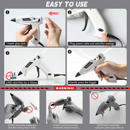 Halobios Mini Dual Temp Hot Glue Gun with 32 Glue Sticks, Quick Preheat Hot Glue Gun, Two Temperatures for DIY, School Craft and Home Repairs (White)