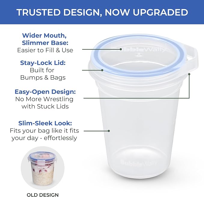 BubbleWally JoyPlus Overnight Oats Containers with Lids Plastic (Blue) - Meal Prep Containers Reusable for Food Storage – 16oz Jars for Breakfast, Snacks, and Lunch
