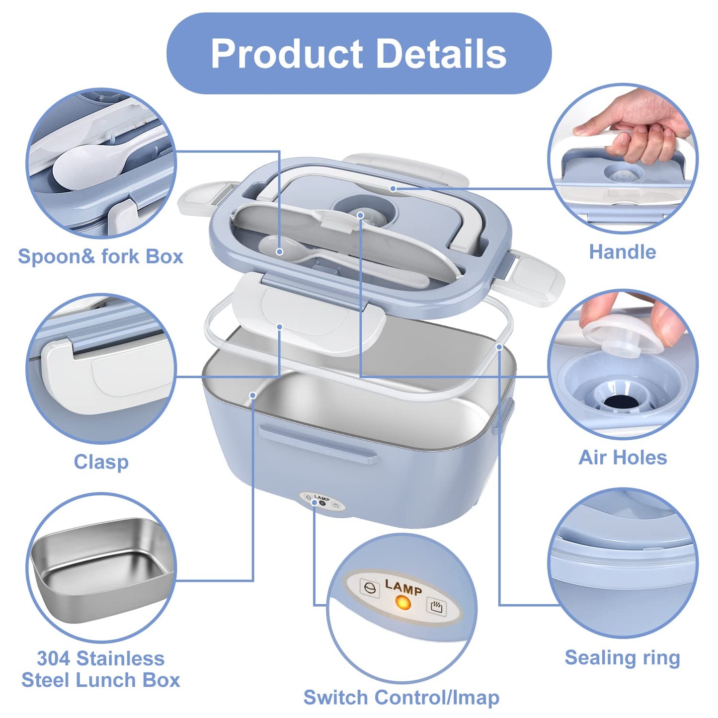 Electric Lunch Box Food Heater, 3 in 1 Ultra Quick Heated Lunch Boxes for Adults, 12V/24V/110V Portable Food Warmer for Car/Truck/Office With Fork Spoon and Insulated Carry Bag