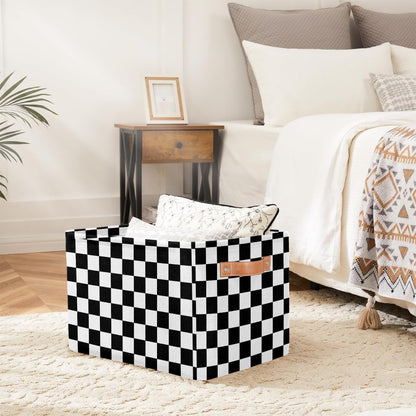 Ackutea Nursery Decor Storage Bins - Checkered Large Collapsible Rectangle Shelf Closet Organizer Baskets for Kids Dirty Clothes, Bedroom,Bathroom,Toy Bin,Gift Basket