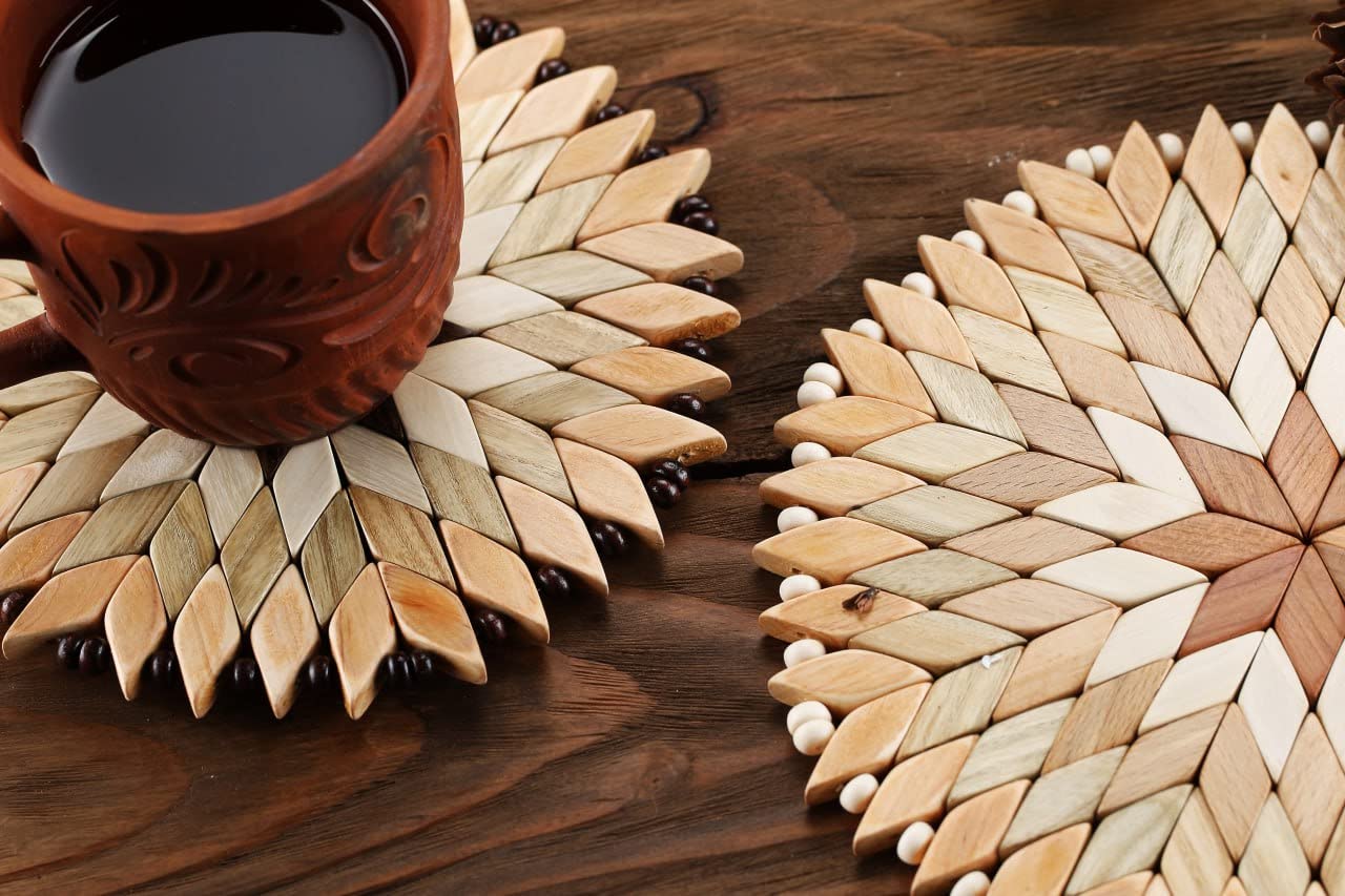 Set of 2 Large Handmade Wooden Trivets for Hot Dishes - Diameter 9" and 7"- Big Coasters and Hot Pads - Great Kitchen Gift Idea - by SPL Woodcraft Ukraine