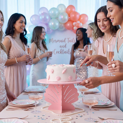 Lallisa 12" Shell Shaped Cake Stand Pink 3D Ocean-themed Party Decorations with Scalloped Base PVC Dessert Holder Centerpieces for Wedding, Birthday, Baby Shower & Tea Party Ocean-themed Supplies