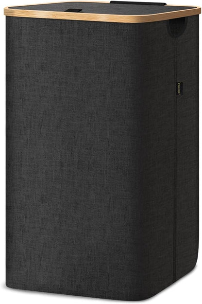 BALEINE Laundry Hamper with Lid, Tall Laundry Baskets with Bamboo Pull Handles