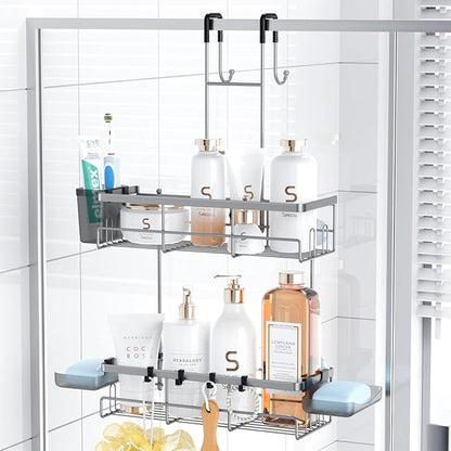 Hanging Shower Caddy Over Door: Silver Rustproof Shower Organizer over the Door