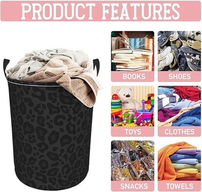 Black Leopard Print Laundry Hamper Bag