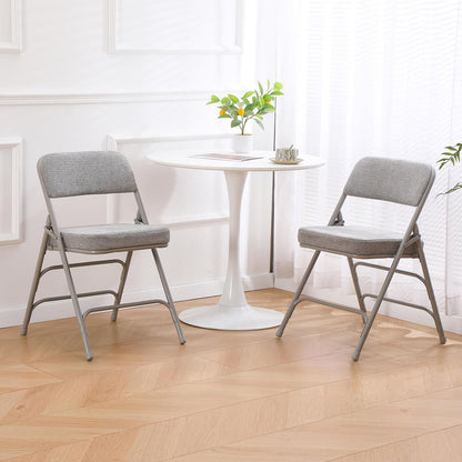 TAO ONE Padded Folding Chairs - Comfortable Folding Chair with Cushion - Heavy Duty Metal Folding Chair Upholstered Fabric Padded Seat - Cushioned Folding Chairs for Indoor Office Vanity -Grey