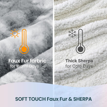 Electric Heated Blanket 50"x60",Luxury Grey Faux Fur Electric Throw Blanket,Fast Heating Soft Fluffy Thick Electric Blanket with 6 Heating Levels & 12H Auto Off
