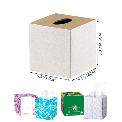 PU Leather Tissue Box Cover Square,Upgrade 99% Compatible Large Size,Cube Tissue Box Holder for Napkin Facial Paper,Dryer Sheet Dispenser Organizer for Bathroom Vanity Countertop Night Stand,Beige
