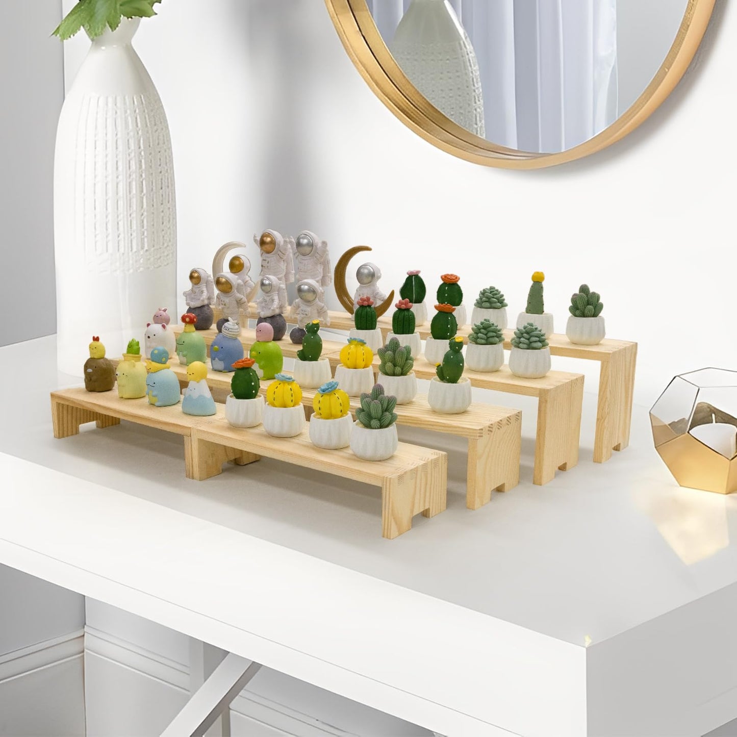 Yikaroeli 2 Set Large Wooden Cupcake Stands Wood Display Risers Dessert Table Display Set Cake Stand Display Shelf 4Tiered 8Pcs Racks Food Risers for Party