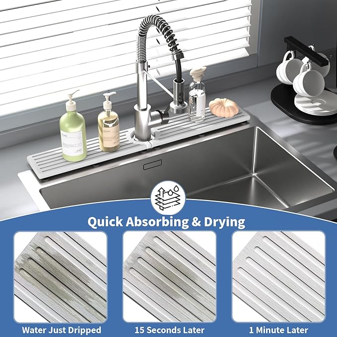 Stone Faucet Mat for Kitchen Sink, Water Absorbing Sink Water Splash Guard
