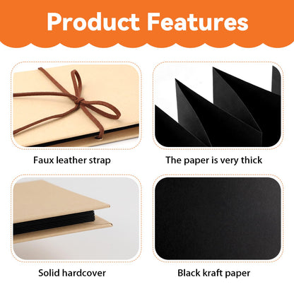 4 Pack 6 x 8 Inch Small Scrapbook Album with Black Pages,Photo Album with DIY Accessories Kit,Stretchable Folding Kraft Paper Memory Book Accordion Adventure Scrapbook for Anniversary Graduation