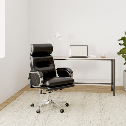 HUAUR Genuine Leather Modern Executive Chair High-Back Support 90 to 150 Degrees Tilt and Upholstered Home Desk Chair with Base 360LB Capacity Swivel Computer Office Chair (Black)