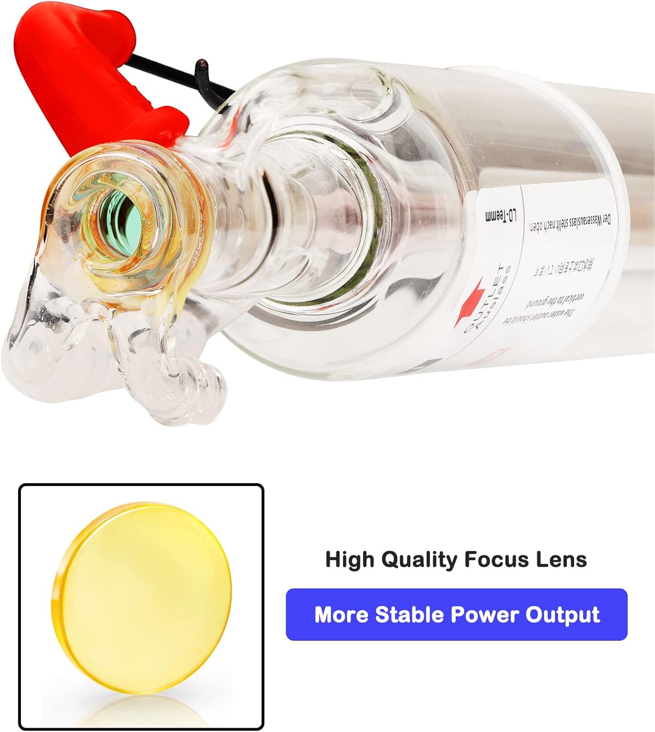 LD-Teemm CO2 Laser Tube, 80W CO2 Laser Tube with Coating 80 watt Length 1250mm Dia. 80mm, Wire Pre-connected for CO2 Laser Cutter Laser Engraving Cutting Machine