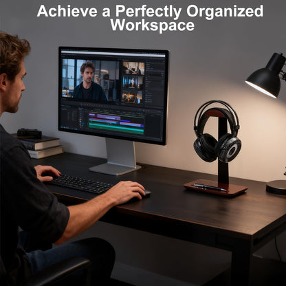 Vruelia Walnut Wood Headphone Stand with Pen Holder