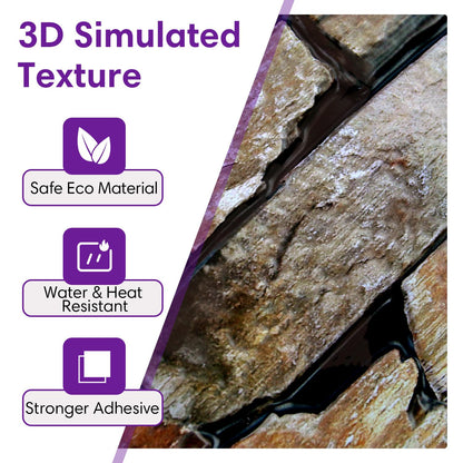 SMOOSTIKC 3D Faux Stone Wall Panels Peel and Stick, 10 Pcs 11.8" x 11.8", Stone-Look Textured Wall Sticker, Ultra-Light Thin PVC Fake Stone Wall Covering Tiles for Quick DIY, Brown with Green