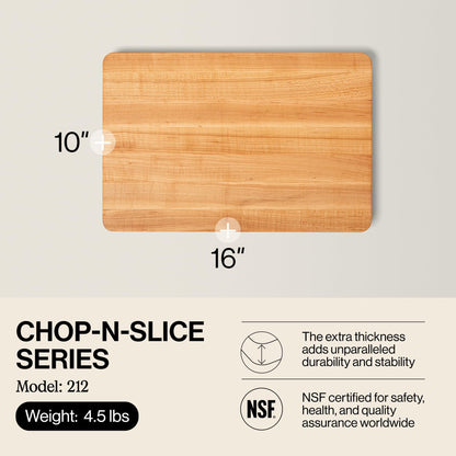 John Boos Chop-N-Slice Series Rectangular Maple Cutting Board, 16" x 10" x 1", 4.5 lb – Reversible Edge-Grain Butcher Block, Made in the USA