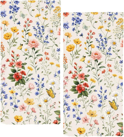 Wildflower Floral Hand Towels, 2 Packs Decorative Meadow Floral Kitchen Towels