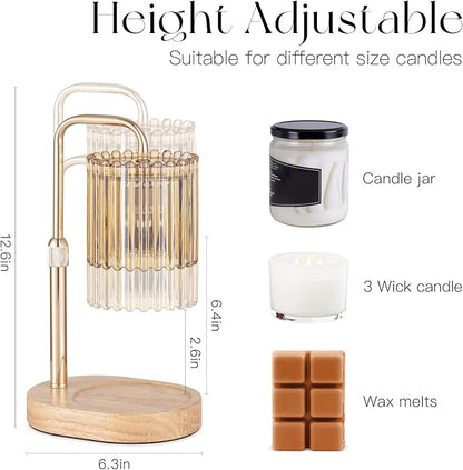 Candeldo Candle Warmer Lamp with Timer: Gold Candle Warming Lamp Height Adjustable Wax Melt Warmer Dimmable Modern Farmhouse New Home Bedroom Decor Mothers Day Housewarming Gift for Women