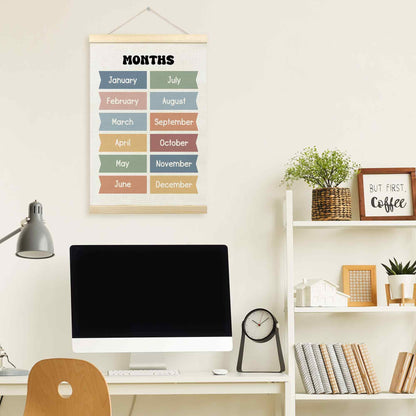 TLESKE Boho Classroom Months of the Year Poster Hanger Frame, Homeschool Hanging Wall Art Decor for Toddler Kids Room Nursery Playroom, Preschool Prek Learning Educational Poster Print Banner, 16x24