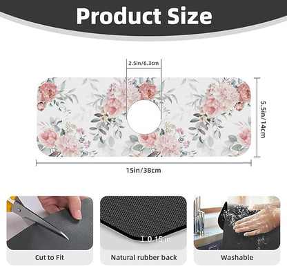 Peony Peonies Pink Flowers Leaves Watercolor Floral Kitchen Sink Splash Guard