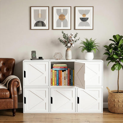 Fasmov Stackable Cube Storage Organizer, Multifunctional Wood Cubby Bookshelf with Door, Easy Assembly DIY Storage Bin, Durable Classic Storage Unit for Bedroom Living Room Office, White