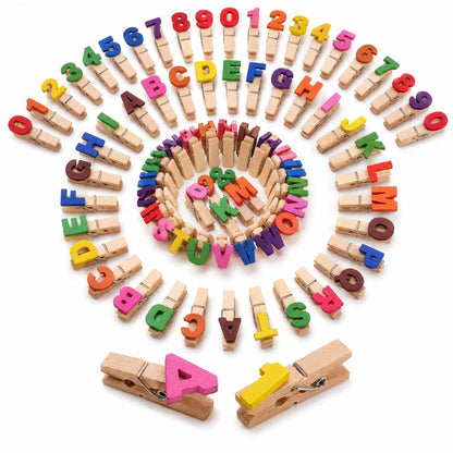 LOGOFUN 140 pcs Mini Wooden Clothespins Numbered and Letter Clips Hanging Photos Clamp Notes Cards Holders for Home Office Classroom Supplies (3.5cm)