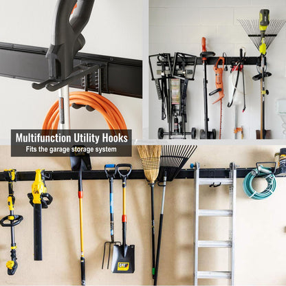 Aking Ace Wall Mount Tool Storage Rack, Heavy Duty Garage Storage Tool Organizer, Garden Tool Wall Hooks and Hangers, Hold Up to 350lbs Black
