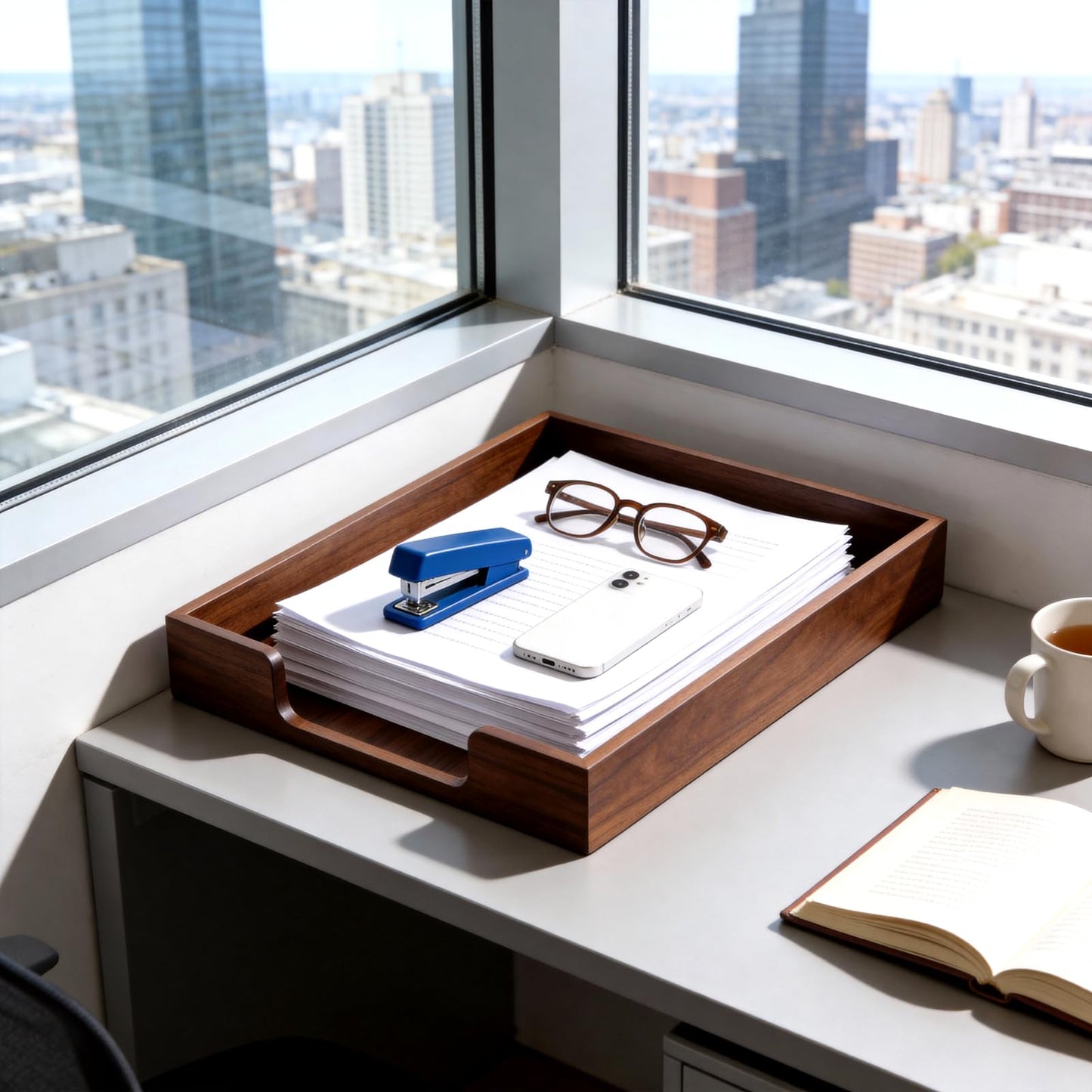 Bamber Wood Letter Tray Wooden Desk Organizer Paper Document File Tray for Office Supplies Collection Folders Notebooks, Black Walnut