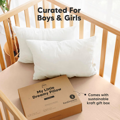KeaBabies 2-Pack Toddler Pillow 13x18 - Soft Organic Cotton Kids Travel Bed Pillows for Sleeping, School, Nap, Machine Washable, Toddlers 2 to 5, Pillowcase Sold Separately (Soft White)